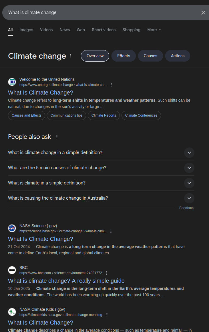 Google search results